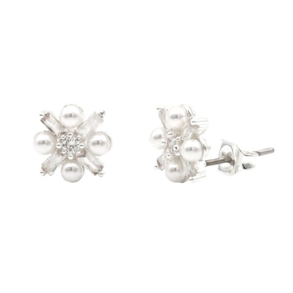 Cross Cubic Zirconia and Faux Pearl Earrings