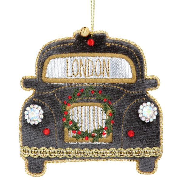 Black London Taxi Fabric Christmas Decoration