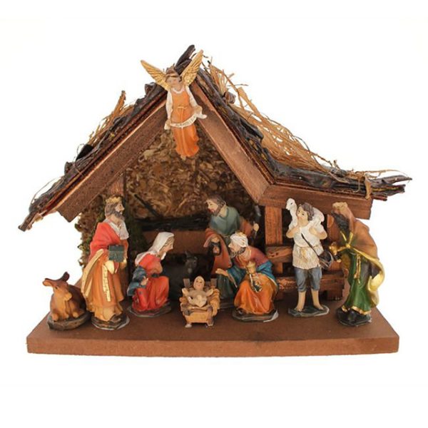 Nativity Scene with Wooden Stable